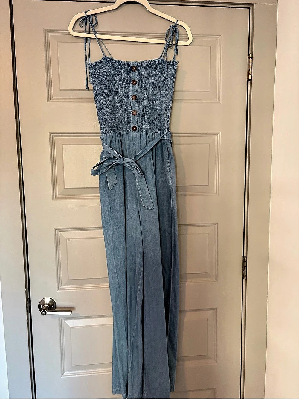 Smocked Jumpsuit Blue Denim